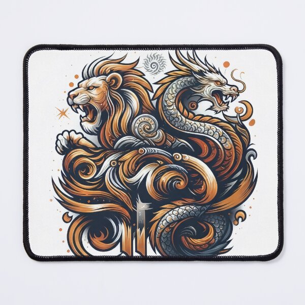 Item preview, Lion and Dragon Mythical Tribal Illustration designed and sold by mdsakibhossain.