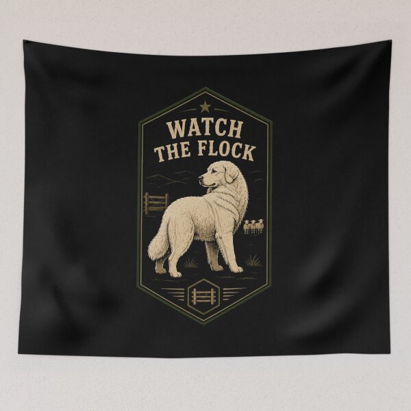 Item preview, Watch The Flock Maremma Sheepdog Vintage Farm Guardian Badge designed and sold by RusticMeadow.