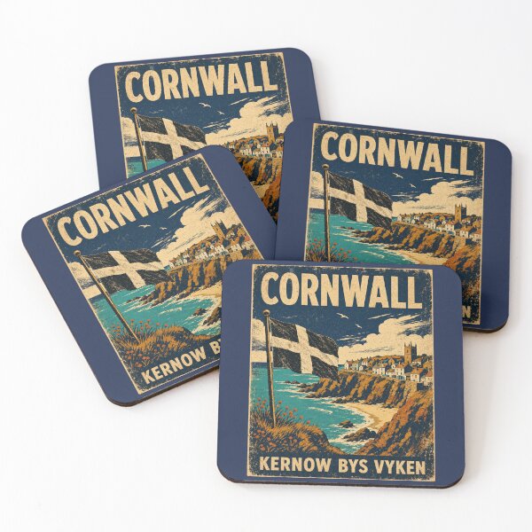 Item preview, Cornwall Kernow Bys Vyken - Vintage Travel Poster Cornish Heritage Design designed and sold by bumbledown.