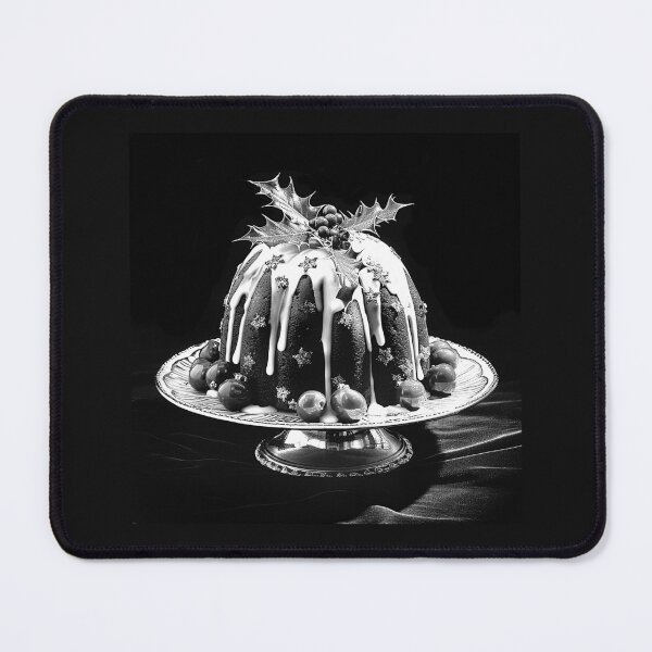 Item preview, Black and White Christmas Pudding with Holly – Traditional Holiday Dessert designed and sold by inkoutninja.