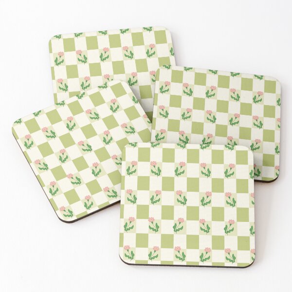 Item preview, Retro Sage Green Checkerboard and Pink Floral Seamless Pattern designed and sold by StoriesInGrain.