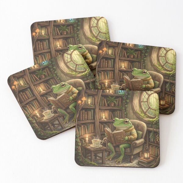Item preview, Frog Reading in a Woodland Library – Cozy Cottagecore Book Lover Frog Art Print designed and sold by ZyxDes.