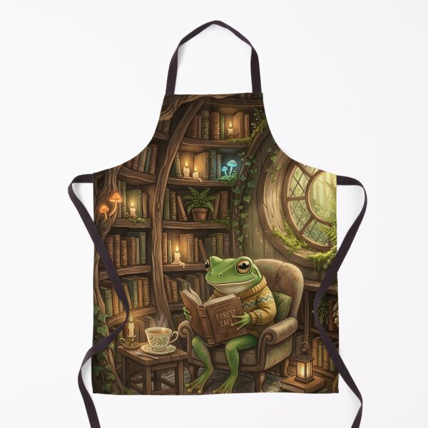Item preview, Frog Reading in a Woodland Library – Cozy Cottagecore Book Lover Frog Art Print designed and sold by ZyxDes.