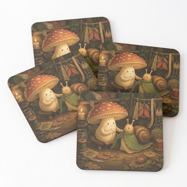Item preview, Cute Mushroom Tailor Sewing a Snail Cloak Cottagecore Forest Friends designed and sold by SimplePoDesign.