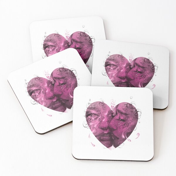 Item preview, The Kiss Surreal Heart Lovers Pink Dark Art designed and sold by Inkdoskisart.