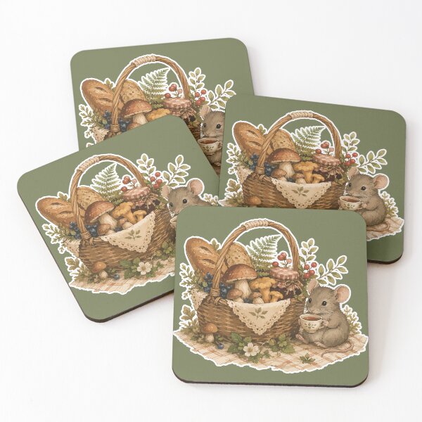 Item preview, Cozy Mushroom Foraging Basket Cottagecore Woodland Picnic Mouse designed and sold by SimplePoDesign.