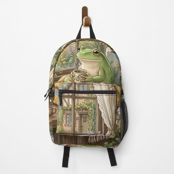Item preview, Cozy Frog Drinking Tea by the Window – Cottagecore Rainy Day Frog Wall Art designed and sold by ZyxDes.