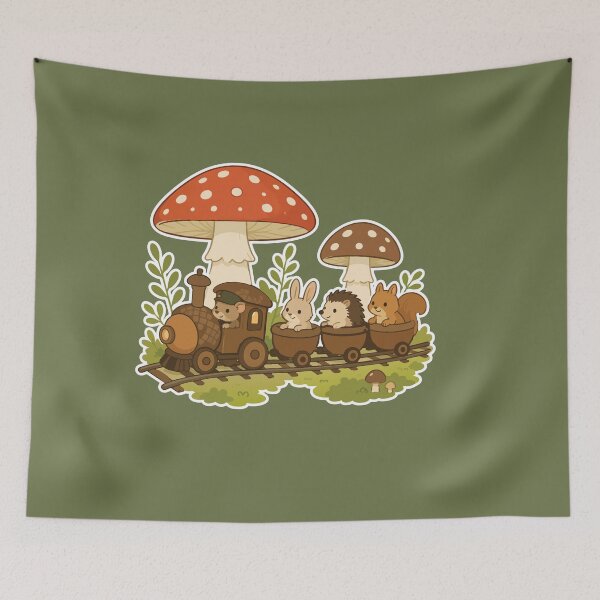 Item preview, Cute Woodland Animal Train Cozy Mushroom Forest Cottagecore designed and sold by SimplePoDesign.