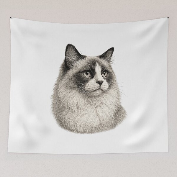 Item preview, Engraved illustration of a Ragdoll cat portrait designed and sold by Inspired Arts.