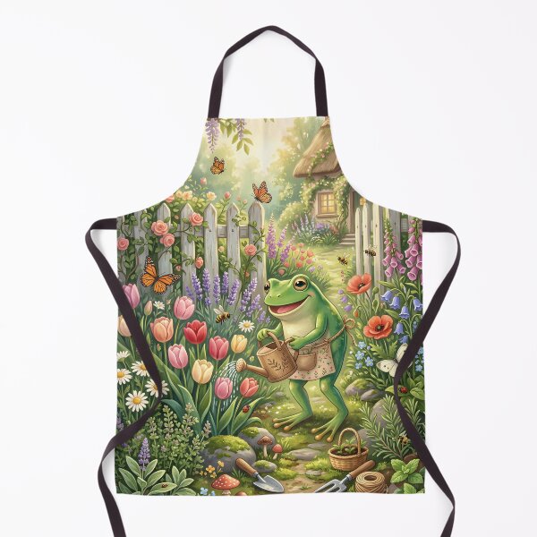 Item preview, Frog Gardening in Spring – Botanical Cottage Garden Frog Illustration designed and sold by ZyxDes.