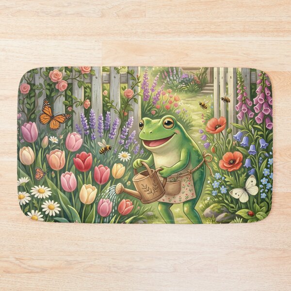Item preview, Frog Gardening in Spring – Botanical Cottage Garden Frog Illustration designed and sold by ZyxDes.