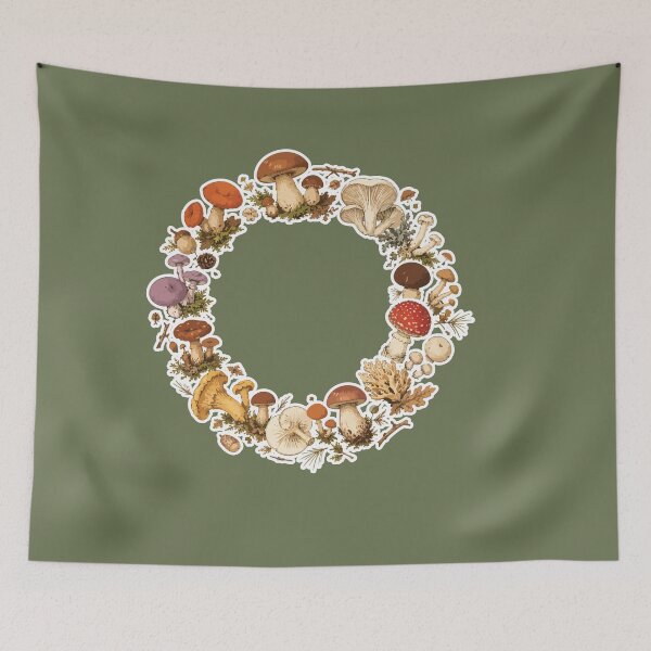 Item preview, Forest Mushroom Wreath Wild Mushroom Circle Botanical Mycology Nature designed and sold by SimplePoDesign.