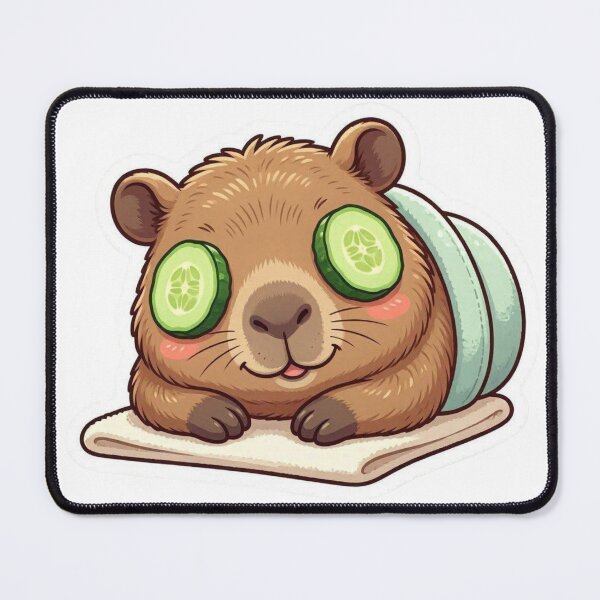 Item preview,  Spa Capybara Sticker with Cucumber Eyes – Kawaii Relaxing Animal Self Care Vinyl Decal designed and sold by Pandey14.