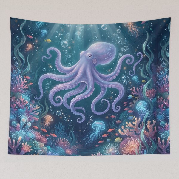 Item preview, Moonlit Octopus – Dreamy Ocean Fantasy Wall Art for Sea Life Lovers designed and sold by ZyxDes.