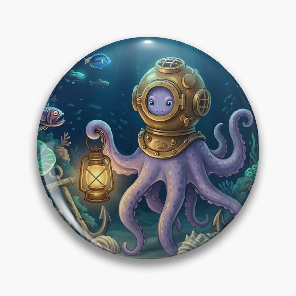 Item preview, Deep Sea Explorer Octopus – Underwater Adventure Fantasy Wall Art designed and sold by ZyxDes.