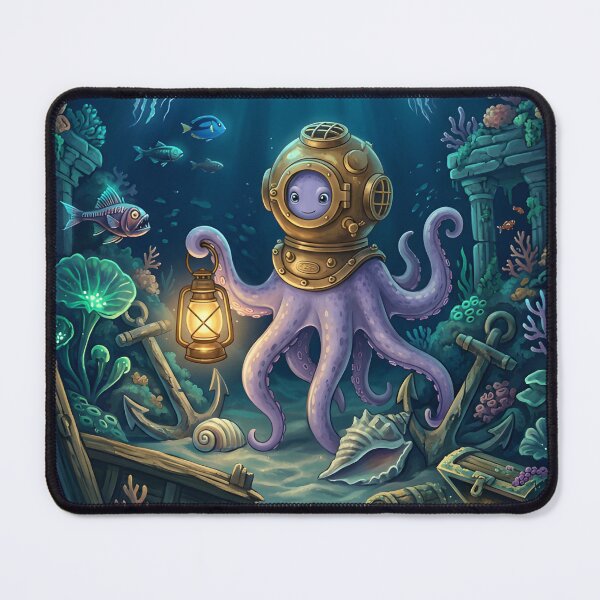 Item preview, Deep Sea Explorer Octopus – Underwater Adventure Fantasy Wall Art designed and sold by ZyxDes.
