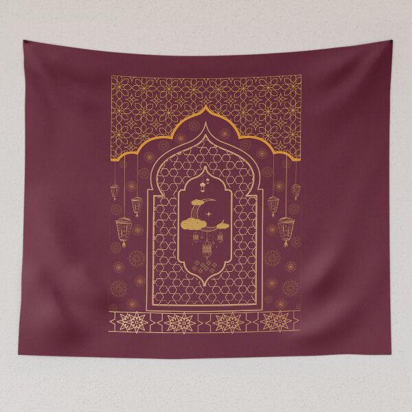 Artikelvorschau, Traditionelle kastanienbraune und goldene islamische Bogenlaternen mit Halbmond entworfen und verkauft von Rehnair.