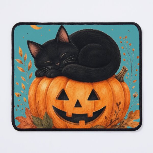 Item preview, Cozy Black Cat Sleeping on Pumpkin Cute Halloween Watercolor designed and sold by HopeAndHustle.