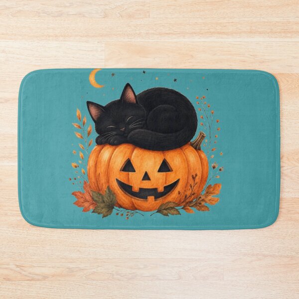 Item preview, Cozy Black Cat Sleeping on Pumpkin Cute Halloween Watercolor designed and sold by HopeAndHustle.