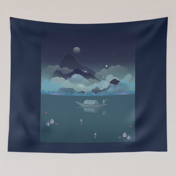 Item preview, Dreamy Midnight Boat Moonlit Lake Fantasy Landscape designed and sold by Rehnair.