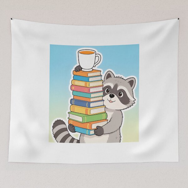 Item preview, Cute Raccoon Building a Tower of School Books | Funny School Sticker designed and sold by OksArtStudio.