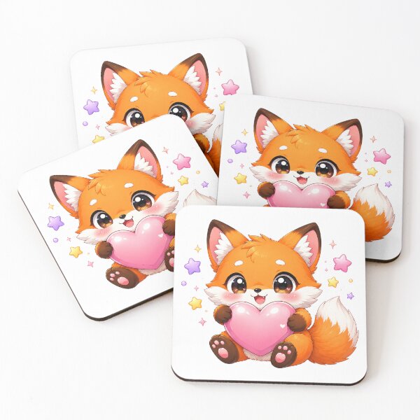Item preview, Cute Kawaii Fox Hugging Pink Heart designed and sold by cat-and-pigeon.