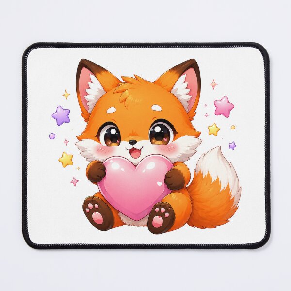 Item preview, Cute Kawaii Fox Hugging Pink Heart designed and sold by cat-and-pigeon.