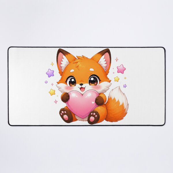 Item preview, Cute Kawaii Fox Hugging Pink Heart designed and sold by cat-and-pigeon.