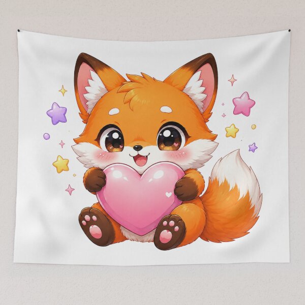 Item preview, Cute Kawaii Fox Hugging Pink Heart designed and sold by cat-and-pigeon.