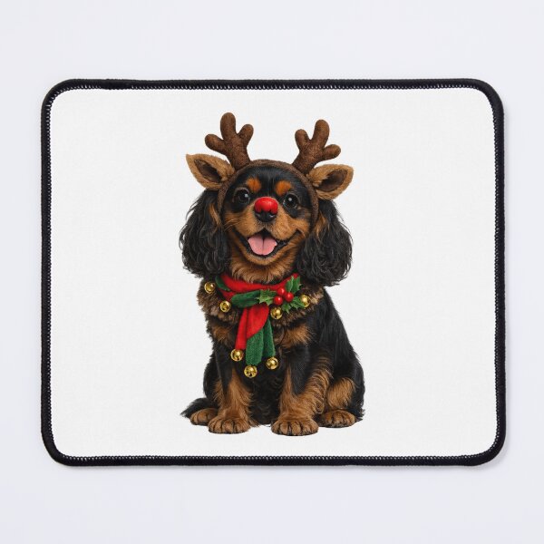 Item preview, Christmas Reindeer Black and Tan Cavalier designed and sold by SpottyRainbow.