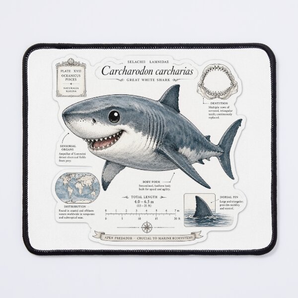 Item preview, Cute Vintage Great White Shark Sticker - Scientific Ocean Plate designed and sold by PND7777.