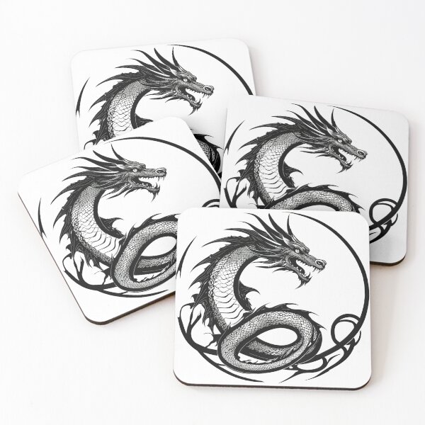 Item preview, Fierce Oriental Dragon Emblem | Monochrome Circular Fantasy Vector Art designed and sold by Artisan Finds Online.