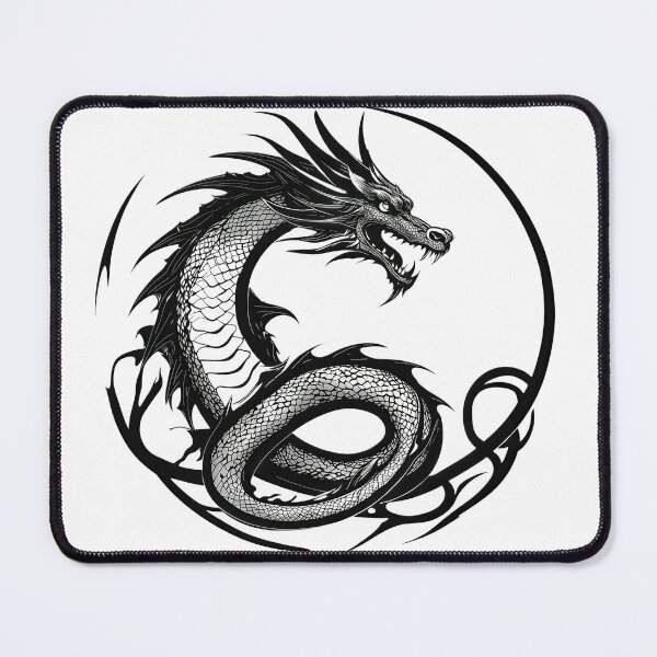 Item preview, Fierce Oriental Dragon Emblem | Monochrome Circular Fantasy Vector Art designed and sold by Artisan Finds Online.