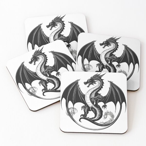 Item preview, Mythic Dragon Crest – Black and White Fantasy Emblem Illustration designed and sold by Artisan Finds Online.