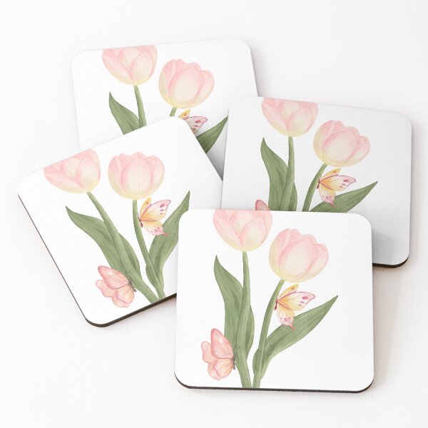 Item preview, Watercolor Pink Tulips with Butterflies | Botanical Spring Floral Illustration designed and sold by Shehzadi Sana.