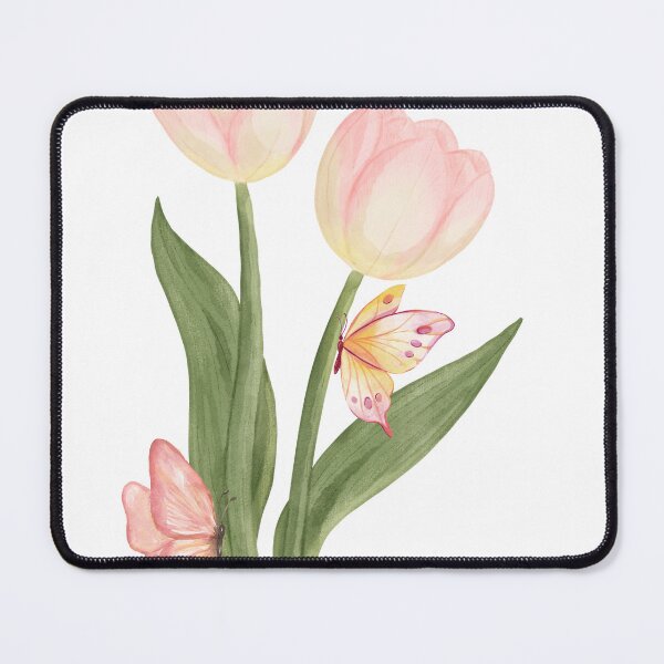 Item preview, Watercolor Pink Tulips with Butterflies | Botanical Spring Floral Illustration designed and sold by Shehzadi Sana.