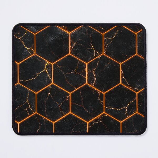 Item preview, Black Marble Hexagon Texture with Orange Neon Kintsugi designed and sold by Aimaniia666.