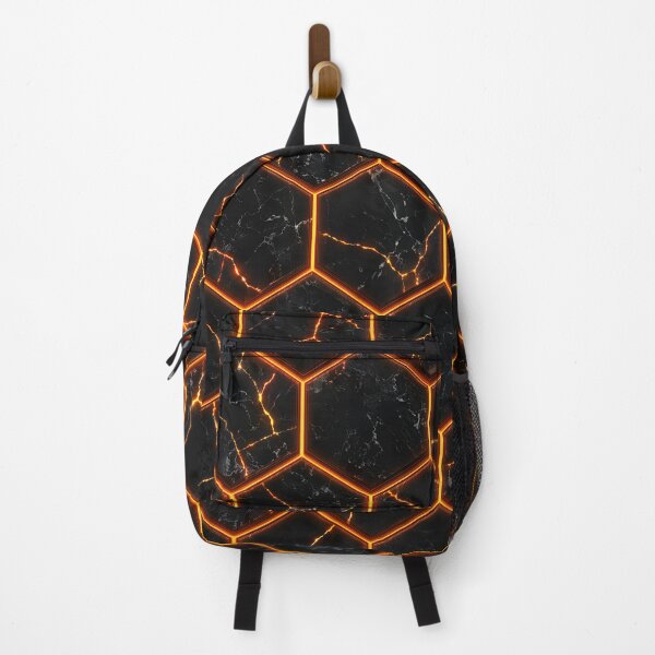 Item preview, Black Marble Hexagon Texture with Orange Neon Kintsugi designed and sold by Aimaniia666.