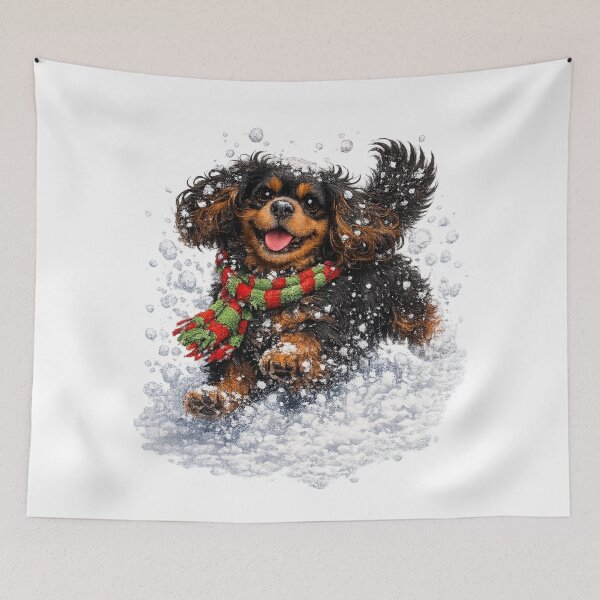 Item preview, Christmas Snow Black and Tan Cavalier designed and sold by SpottyRainbow.