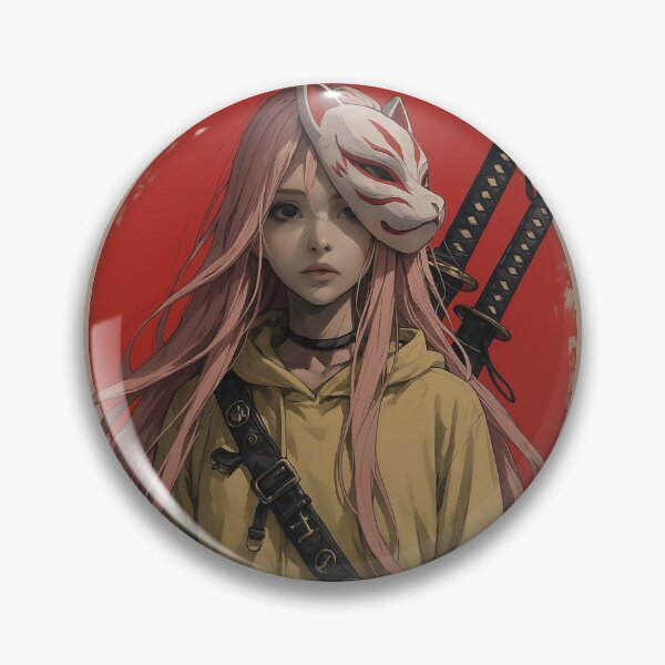 Item preview, Kitsune Mask Samurai Girl - Pink Hair Katana Warrior designed and sold by Sakura-MochiMochi.