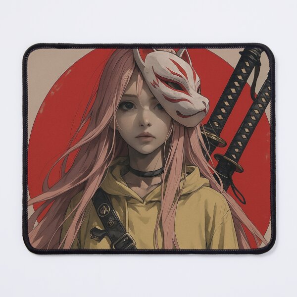 Item preview, Kitsune Mask Samurai Girl - Pink Hair Katana Warrior designed and sold by Sakura-MochiMochi.
