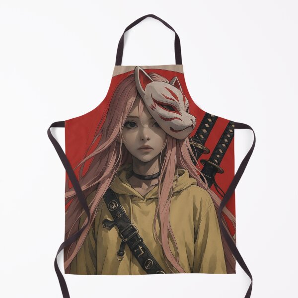 Item preview, Kitsune Mask Samurai Girl - Pink Hair Katana Warrior designed and sold by Sakura-MochiMochi.