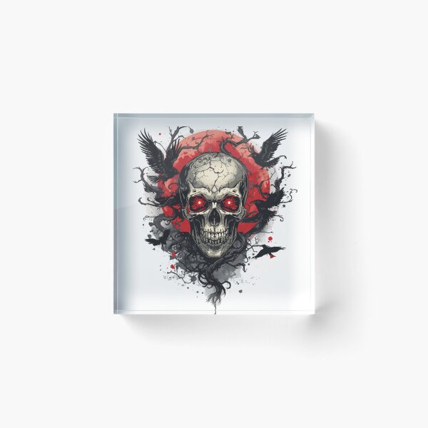 Item preview, Terrifying Gothic Skull with Ravens and Bats, Dark Horror  designed and sold by stickyhubprinting.
