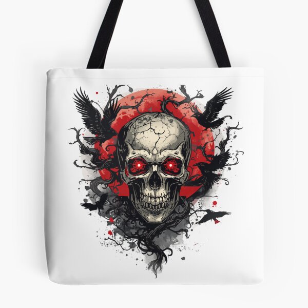 Item preview, Terrifying Gothic Skull with Ravens and Bats, Dark Horror  designed and sold by stickyhubprinting.