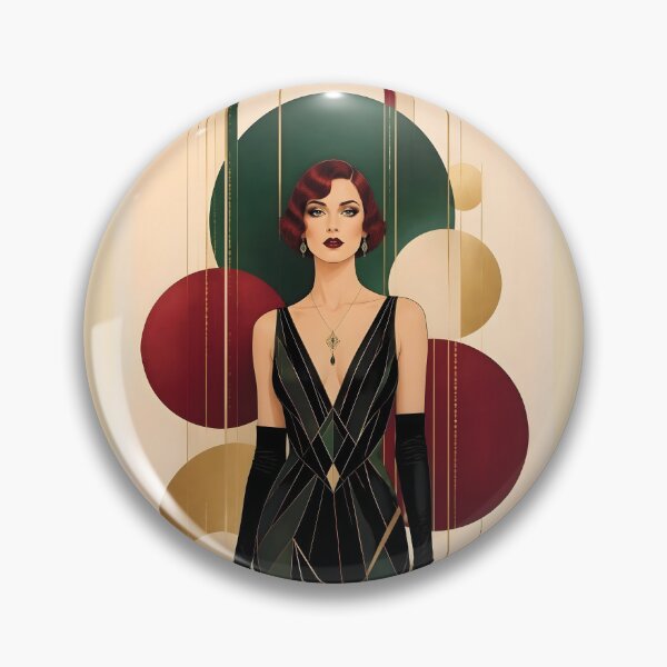 Item preview, 1920s Flapper Woman with burgundy red hair in Modern Minimalist Art Style with maroon designed and sold by Lucia Amaris Art.
