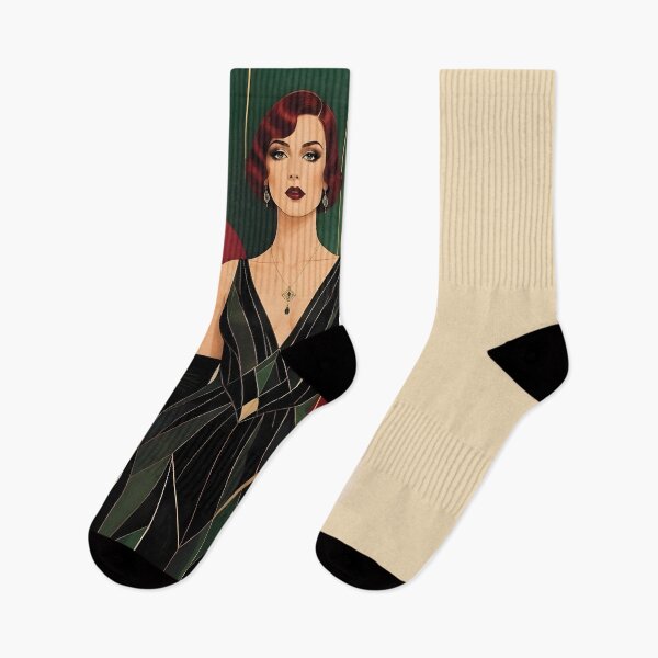 Item preview, 1920s Flapper Woman with burgundy red hair in Modern Minimalist Art Style with maroon designed and sold by Lucia Amaris Art.