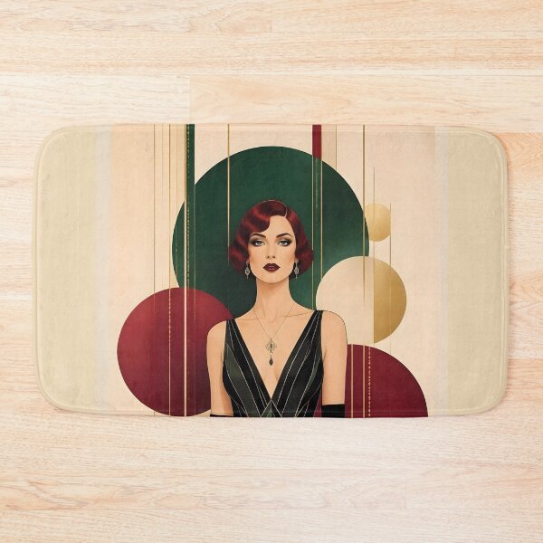 Item preview, 1920s Flapper Woman with burgundy red hair in Modern Minimalist Art Style with maroon designed and sold by Lucia Amaris Art.
