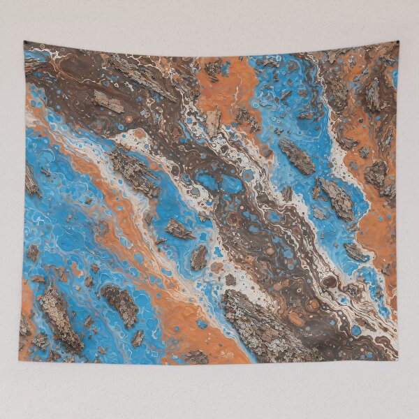 Item preview, Abstract Blue Acrylic Fluid Art with Tree Bark Texture designed and sold by Aimaniia666.