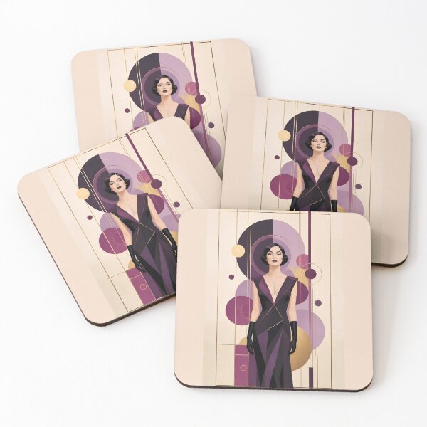 Item preview, 1920s Flapper Woman with black hair in Modern Minimalist Art Style with purple designed and sold by Lucia Amaris Art.