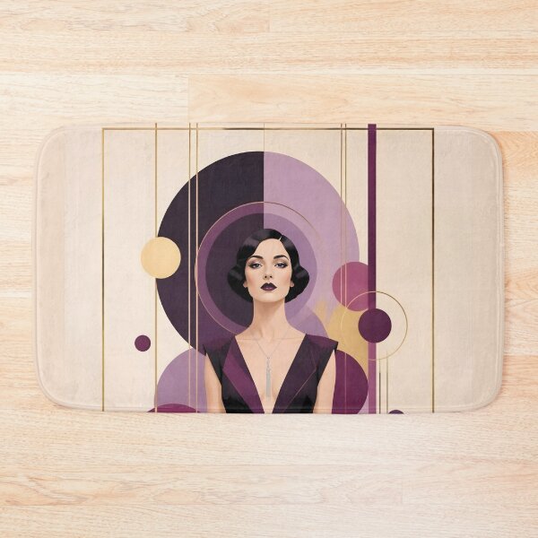 Item preview, 1920s Flapper Woman with black hair in Modern Minimalist Art Style with purple designed and sold by Lucia Amaris Art.